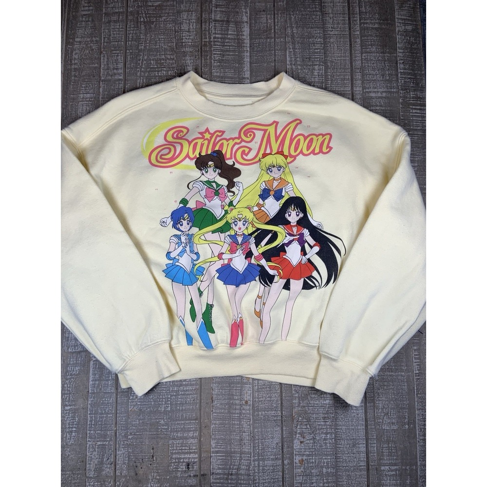 Sailor Moon Sailor Scouts Graphic Crewneck Sweatshirt Womens Small Yellow Anime